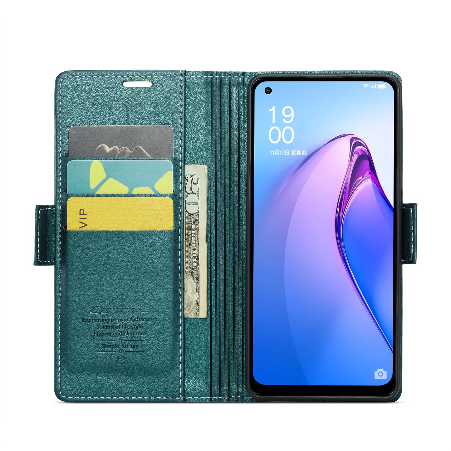 OPPO Reno8 Lite Leather Wallet Case - RFID Blocking, Stand Function, Card Slots