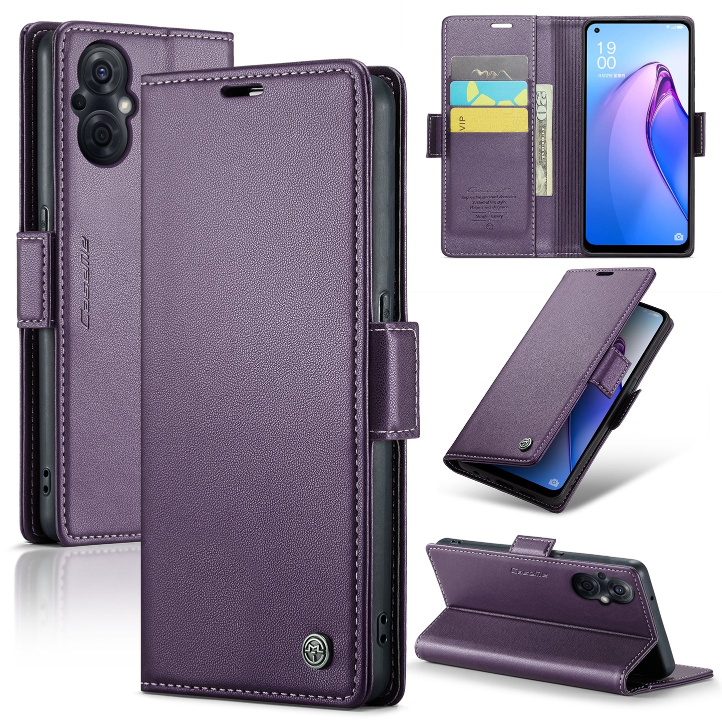 OPPO Reno8 Lite Leather Wallet Case - RFID Blocking, Stand Function, Card Slots
