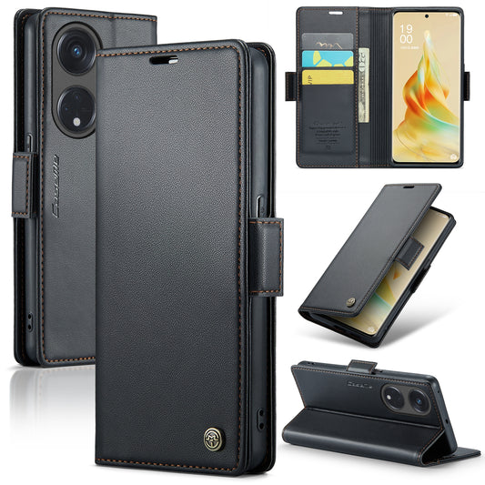 OPPO Reno8 T 5G  Leather Wallet Case - RFID Blocking, Stand Function, Card Slots