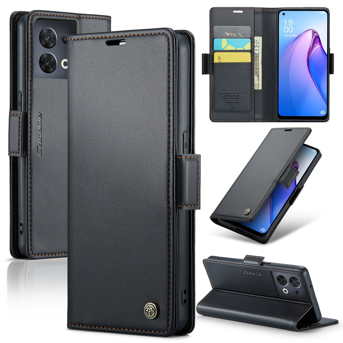 OPPO Reno8 5G Leather Wallet Case - RFID Blocking, Stand Function, Card Slots