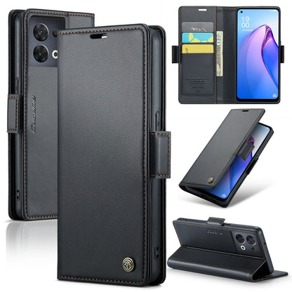 OPPO Reno8 5G Leather Wallet Case - RFID Blocking, Stand Function, Card Slots