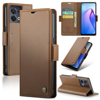 OPPO Reno8 5G Leather Wallet Case - RFID Blocking, Stand Function, Card Slots