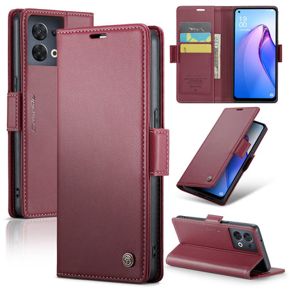 OPPO Reno8 5G Leather Wallet Case - RFID Blocking, Stand Function, Card Slots