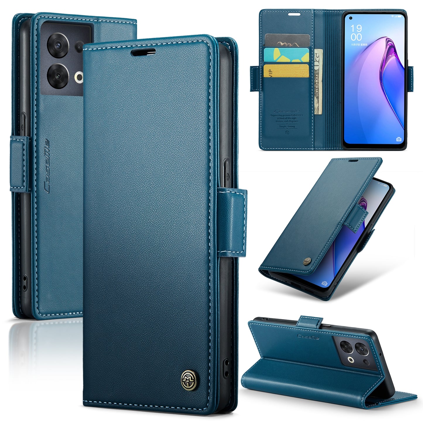 OPPO Reno8 5G Leather Wallet Case - RFID Blocking, Stand Function, Card Slots