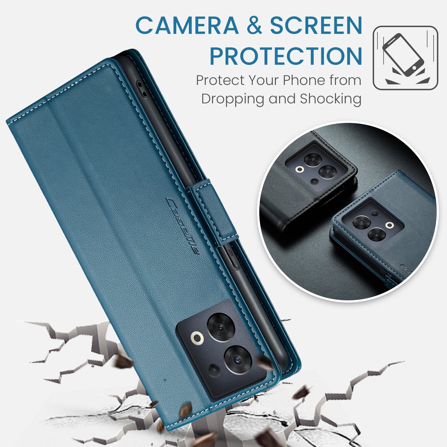 OPPO Reno8 5G Leather Wallet Case - RFID Blocking, Stand Function, Card Slots