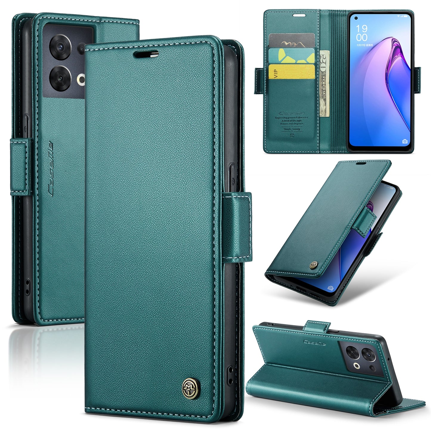 OPPO Reno8 5G Leather Wallet Case - RFID Blocking, Stand Function, Card Slots