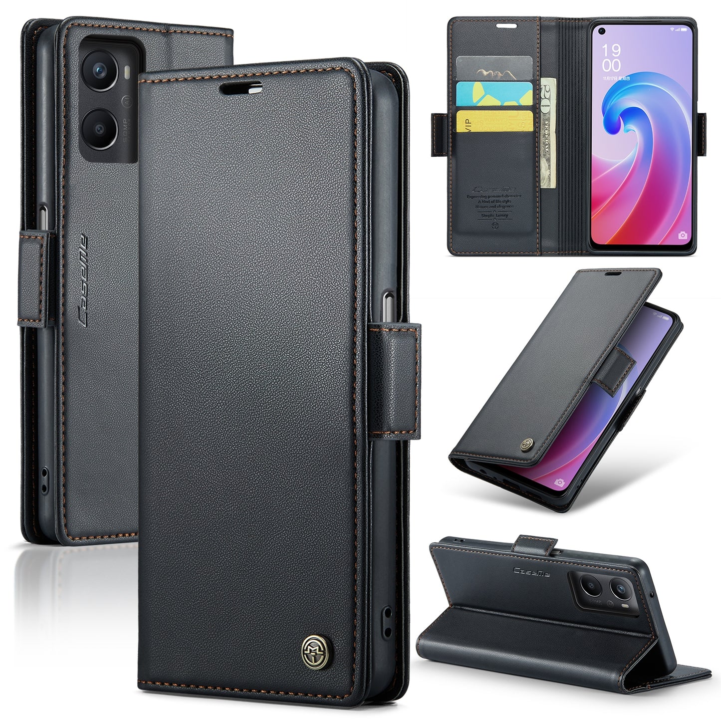 OPPO A96 4G Leather Wallet Case - RFID Blocking, Stand Function, Card Slots