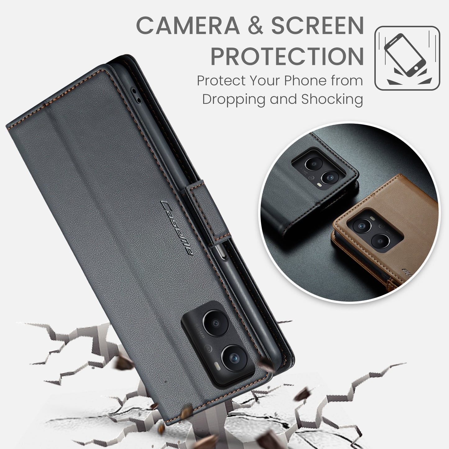 OPPO A76 4G Leather Wallet Case - RFID Blocking, Stand Function, Card Slots