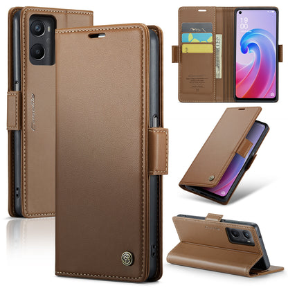 OPPO A76 4G Leather Wallet Case - RFID Blocking, Stand Function, Card Slots