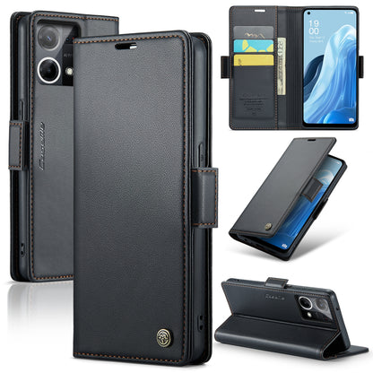 OPPO Reno7 4G Leather Wallet Case - RFID Blocking, Stand Function, Card Slots