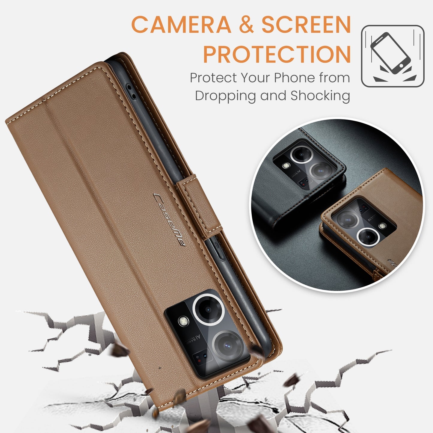 OPPO Reno7 4G Leather Wallet Case - RFID Blocking, Stand Function, Card Slots