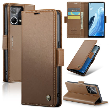 OPPO Reno8 4G Leather Wallet Case - RFID Blocking, Stand Function, Card Slots