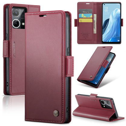 OPPO Reno8 4G Leather Wallet Case - RFID Blocking, Stand Function, Card Slots
