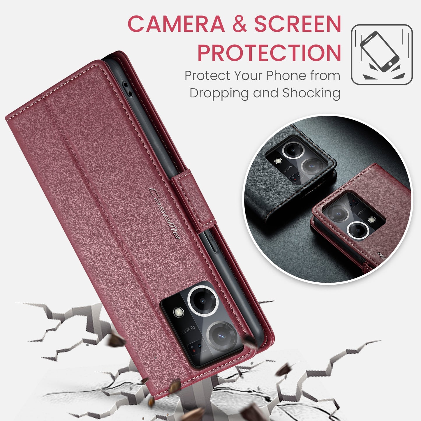 OPPO Reno7 4G Leather Wallet Case - RFID Blocking, Stand Function, Card Slots