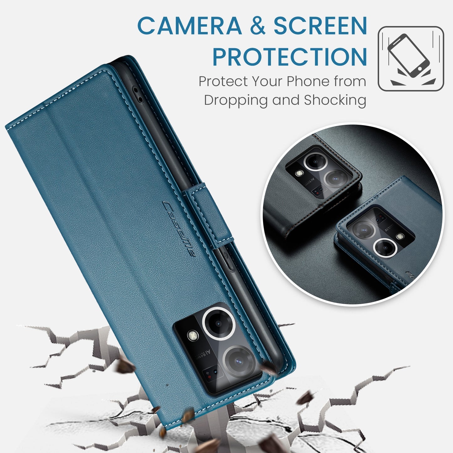 OPPO Reno7 4G Leather Wallet Case - RFID Blocking, Stand Function, Card Slots