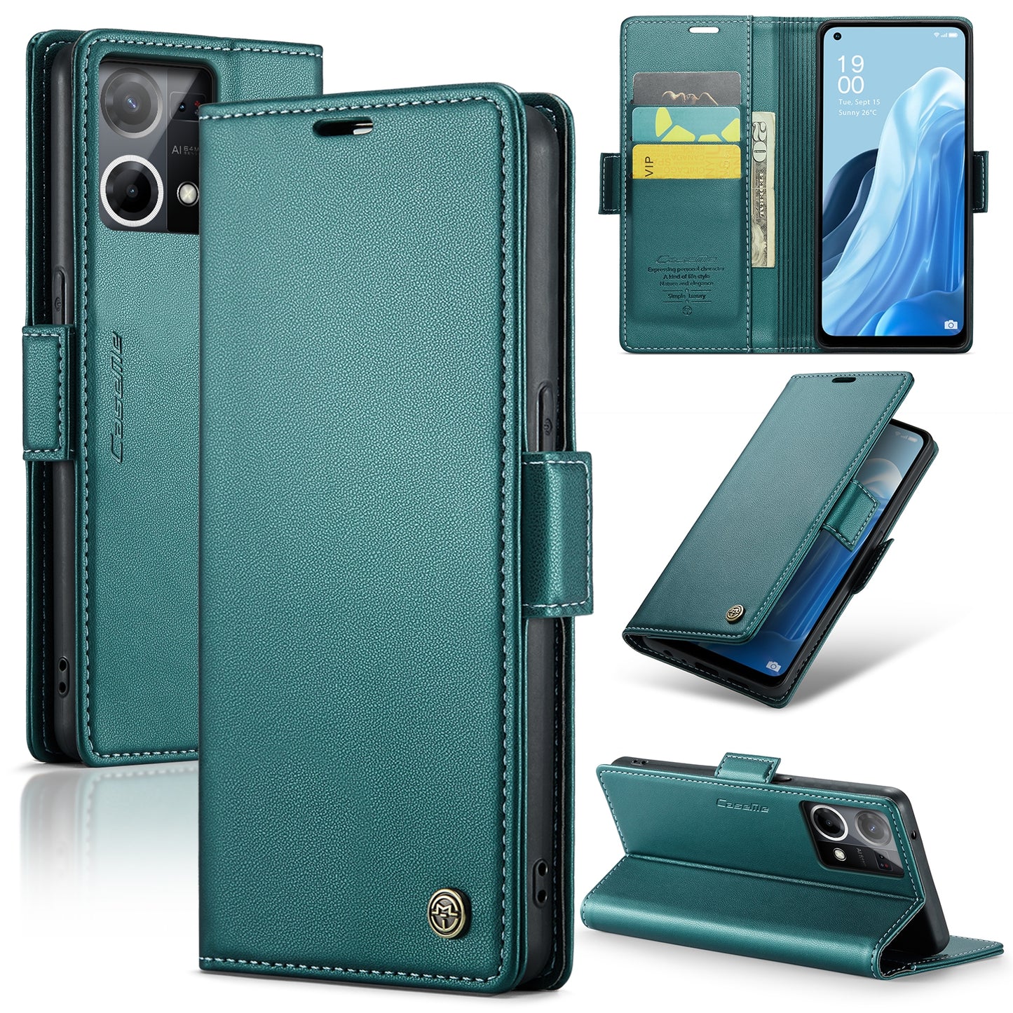 OPPO Reno7 4G Leather Wallet Case - RFID Blocking, Stand Function, Card Slots