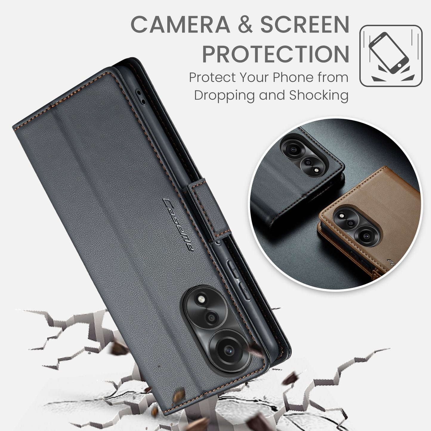 OPPO A78 4G Leather Wallet Case - RFID Blocking, Stand Function, Card Slots