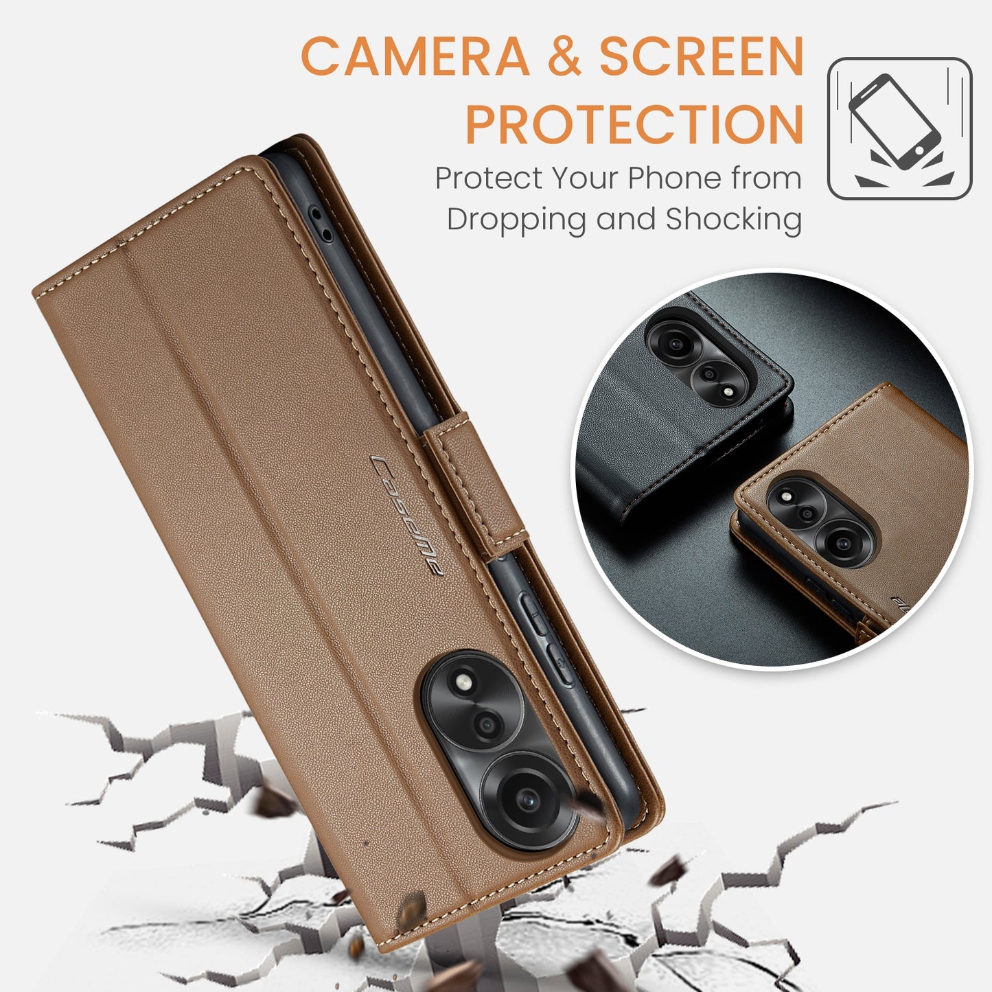 OPPO A78 4G Leather Wallet Case - RFID Blocking, Stand Function, Card Slots