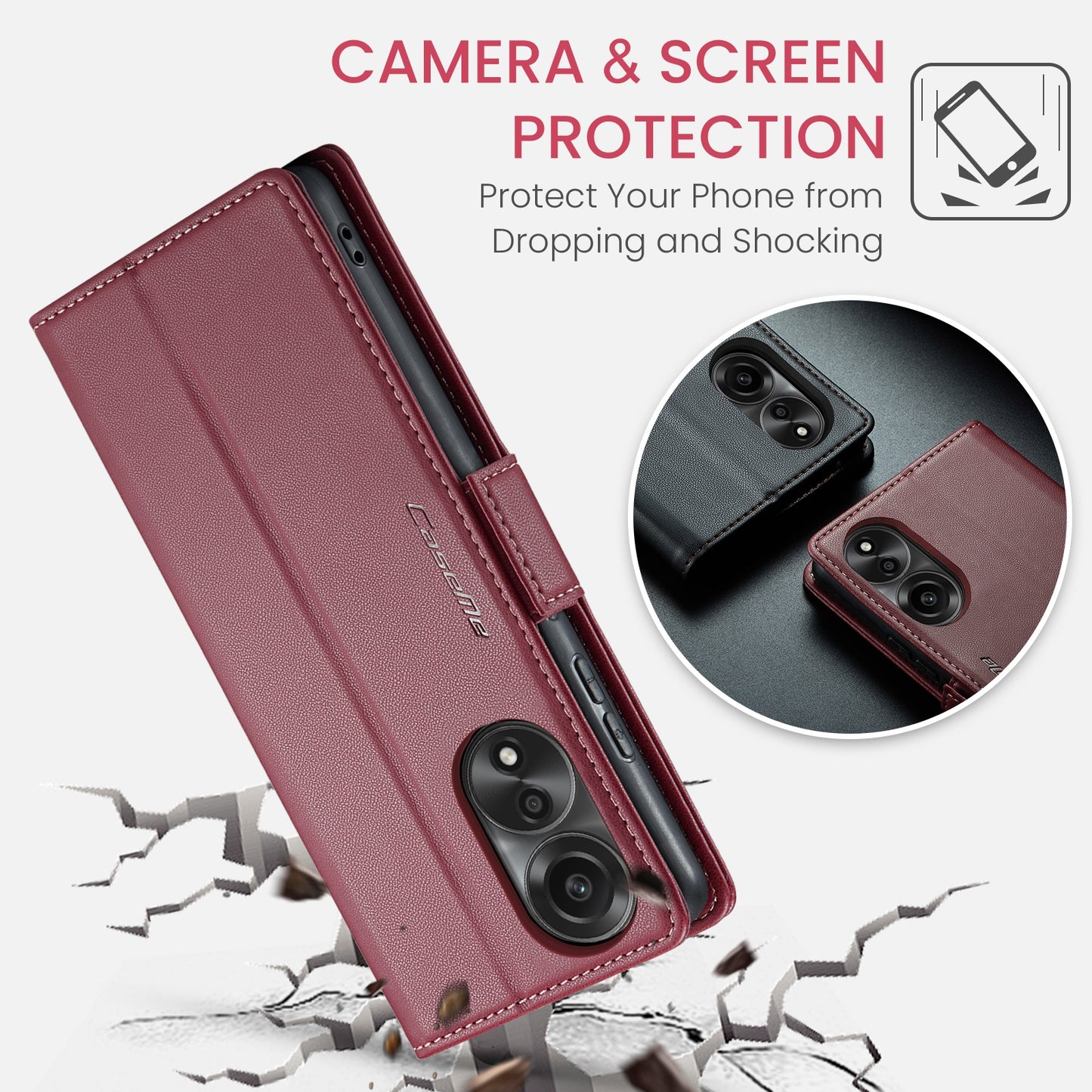 OPPO A78 4G Leather Wallet Case - RFID Blocking, Stand Function, Card Slots