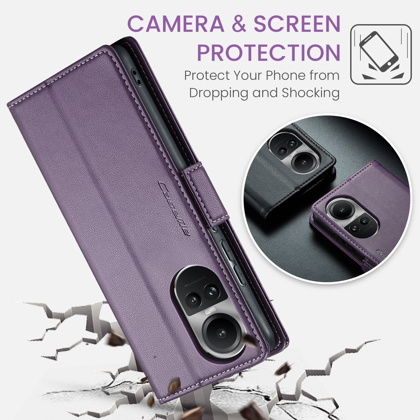 OPPO Reno10 5G／Reno10 Pro Leather Wallet Case - RFID Blocking, Stand Function, Card Slots