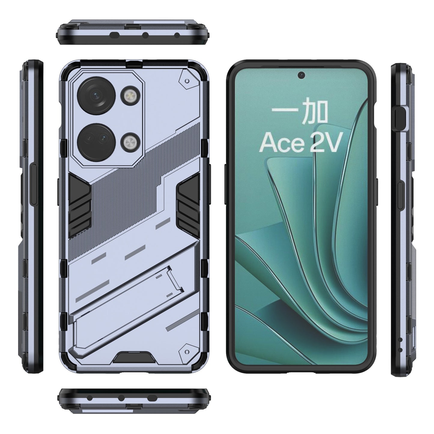 OnePlus Ace 2V Punk Shockproof Phone Case - Punk Armor 2-in-1 PC + TPU with Invisible Holder