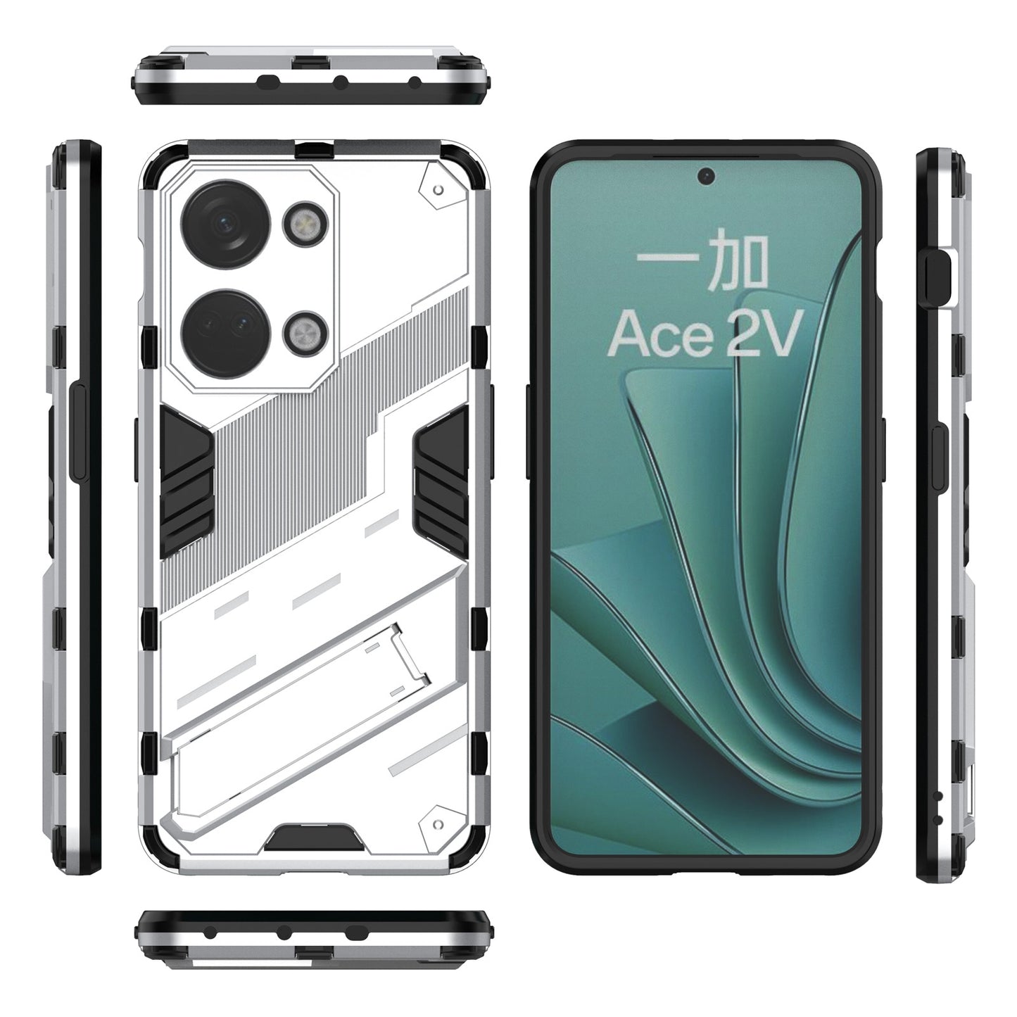 OnePlus Ace 2V Punk Shockproof Phone Case - Punk Armor 2-in-1 PC + TPU with Invisible Holder