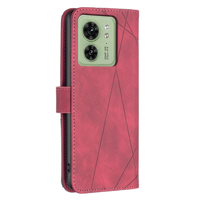 Motorola Edge 40 Wallet Case – Rhombus Texture PU Leather, Magnetic Buckle, Card Slots, Stand Function, Shockproof Protective Cover