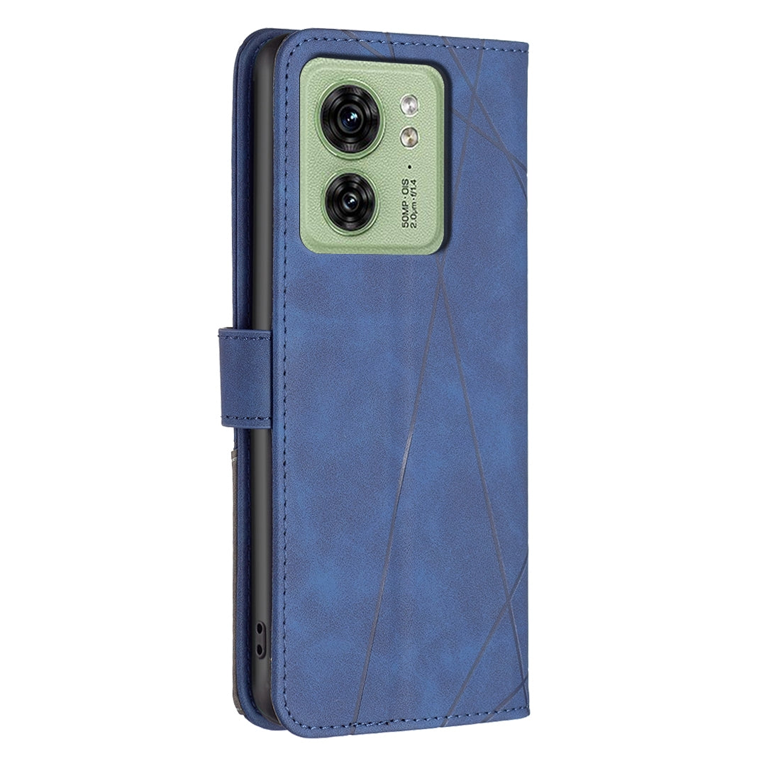 Motorola Edge 40 Wallet Case – Rhombus Texture PU Leather, Magnetic Buckle, Card Slots, Stand Function, Shockproof Protective Cover