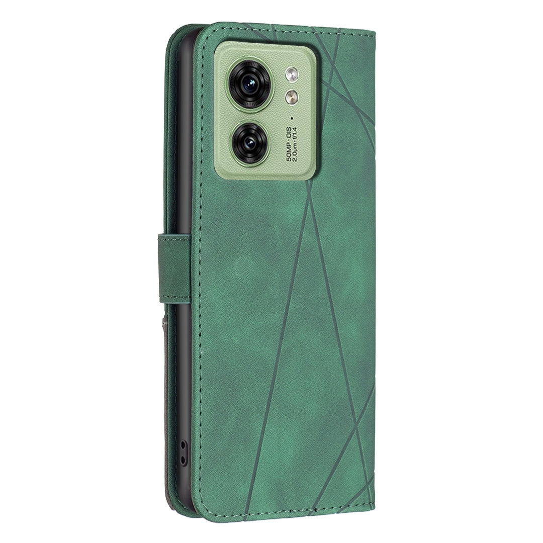 Motorola Edge 40 Wallet Case – Rhombus Texture PU Leather, Magnetic Buckle, Card Slots, Stand Function, Shockproof Protective Cover