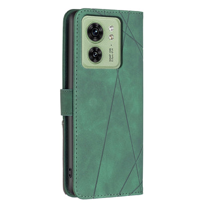 Motorola Edge 40 Wallet Case – Rhombus Texture PU Leather, Magnetic Buckle, Card Slots, Stand Function, Shockproof Protective Cover
