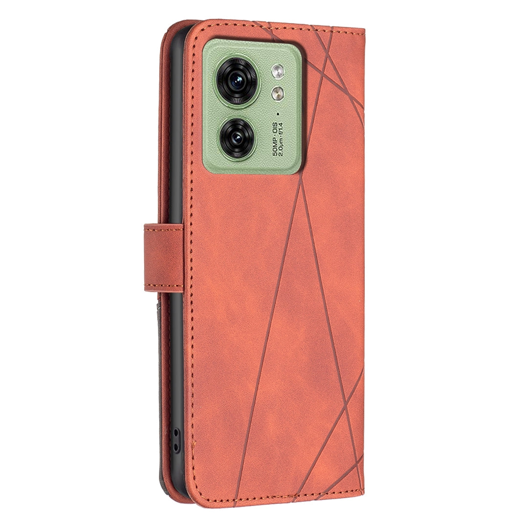 Motorola Edge 40 Wallet Case – Rhombus Texture PU Leather, Magnetic Buckle, Card Slots, Stand Function, Shockproof Protective Cover