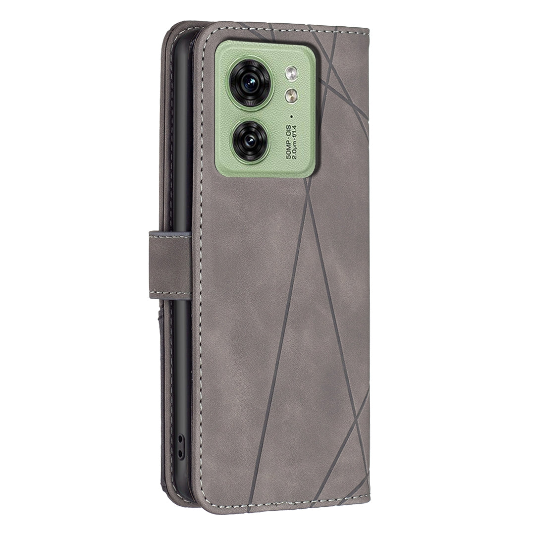Motorola Edge 40 Wallet Case – Rhombus Texture PU Leather, Magnetic Buckle, Card Slots, Stand Function, Shockproof Protective Cover