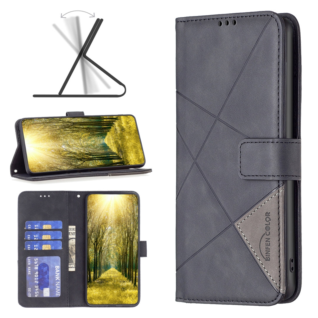 Motorola Edge 40 Wallet Case – Rhombus Texture PU Leather, Magnetic Buckle, Card Slots, Stand Function, Shockproof Protective Cover