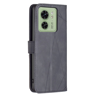 Motorola Edge 40 Wallet Case – Rhombus Texture PU Leather, Magnetic Buckle, Card Slots, Stand Function, Shockproof Protective Cover