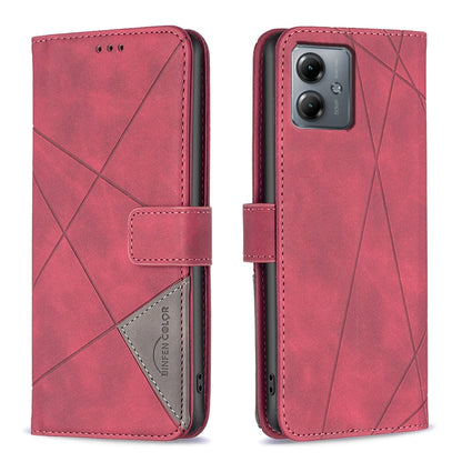 Motorola Moto G14 4G Wallet Case – Rhombus Texture PU Leather, Magnetic Buckle, Card Slots, Stand Function, Shockproof Protective Cover