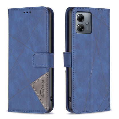 Motorola Moto G14 4G Wallet Case – Rhombus Texture PU Leather, Magnetic Buckle, Card Slots, Stand Function, Shockproof Protective Cover