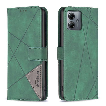 Motorola Moto G14 4G Wallet Case – Rhombus Texture PU Leather, Magnetic Buckle, Card Slots, Stand Function, Shockproof Protective Cover
