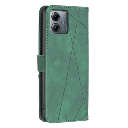 Motorola Moto G14 4G Wallet Case – Rhombus Texture PU Leather, Magnetic Buckle, Card Slots, Stand Function, Shockproof Protective Cover