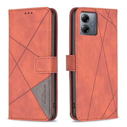 Motorola Moto G14 4G Wallet Case – Rhombus Texture PU Leather, Magnetic Buckle, Card Slots, Stand Function, Shockproof Protective Cover