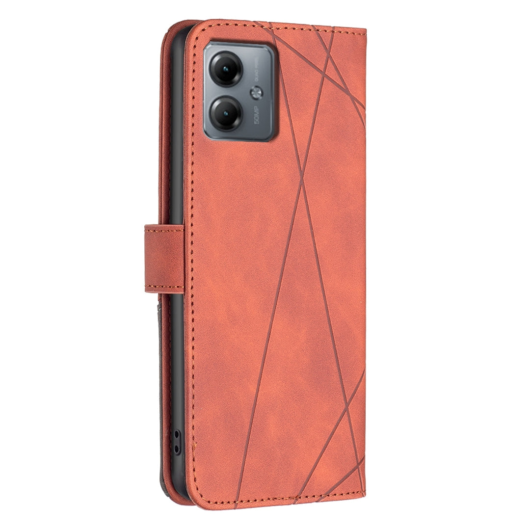Motorola Moto G14 4G Wallet Case – Rhombus Texture PU Leather, Magnetic Buckle, Card Slots, Stand Function, Shockproof Protective Cover