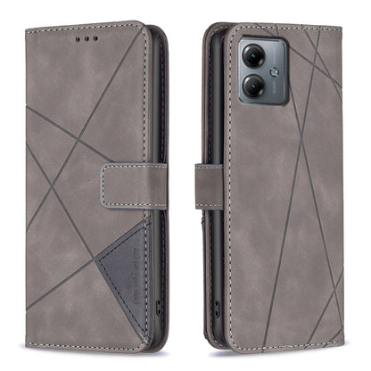 Motorola Moto G14 4G Wallet Case – Rhombus Texture PU Leather, Magnetic Buckle, Card Slots, Stand Function, Shockproof Protective Cover