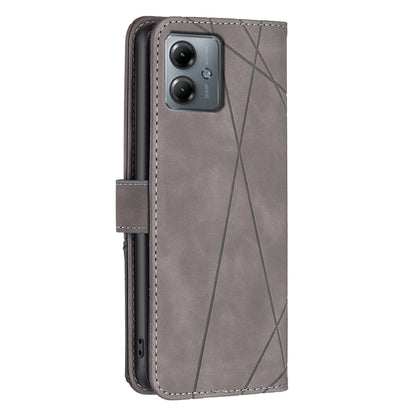 Motorola Moto G14 4G Wallet Case – Rhombus Texture PU Leather, Magnetic Buckle, Card Slots, Stand Function, Shockproof Protective Cover