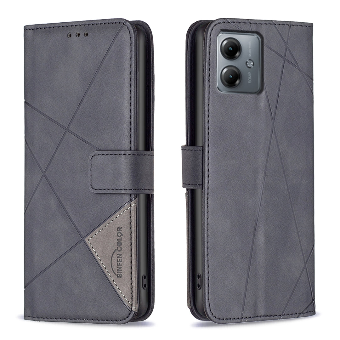 Motorola Moto G14 4G Wallet Case – Rhombus Texture PU Leather, Magnetic Buckle, Card Slots, Stand Function, Shockproof Protective Cover