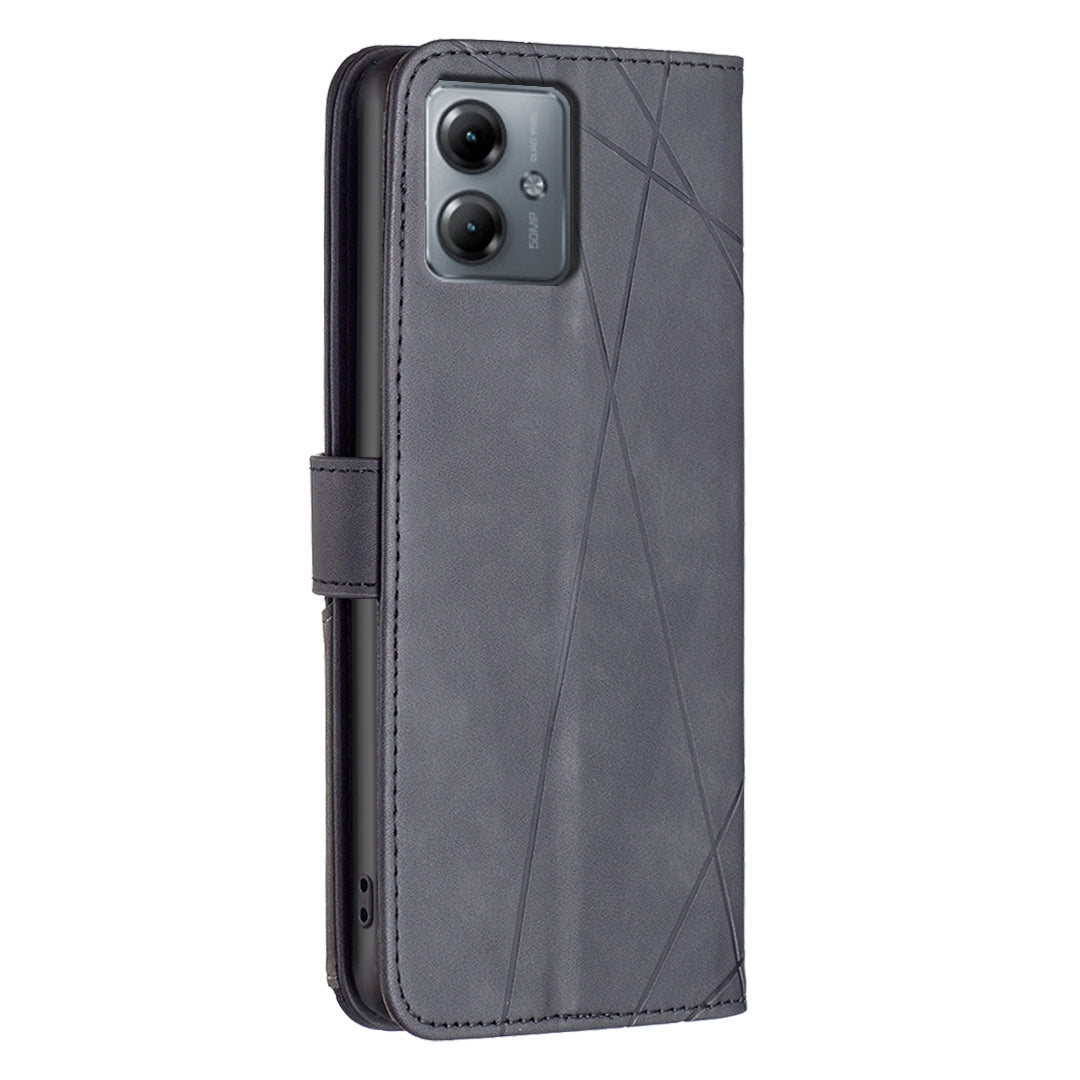 Motorola Moto G14 4G Wallet Case – Rhombus Texture PU Leather, Magnetic Buckle, Card Slots, Stand Function, Shockproof Protective Cover