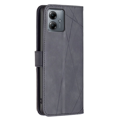 Motorola Moto G14 4G Wallet Case – Rhombus Texture PU Leather, Magnetic Buckle, Card Slots, Stand Function, Shockproof Protective Cover