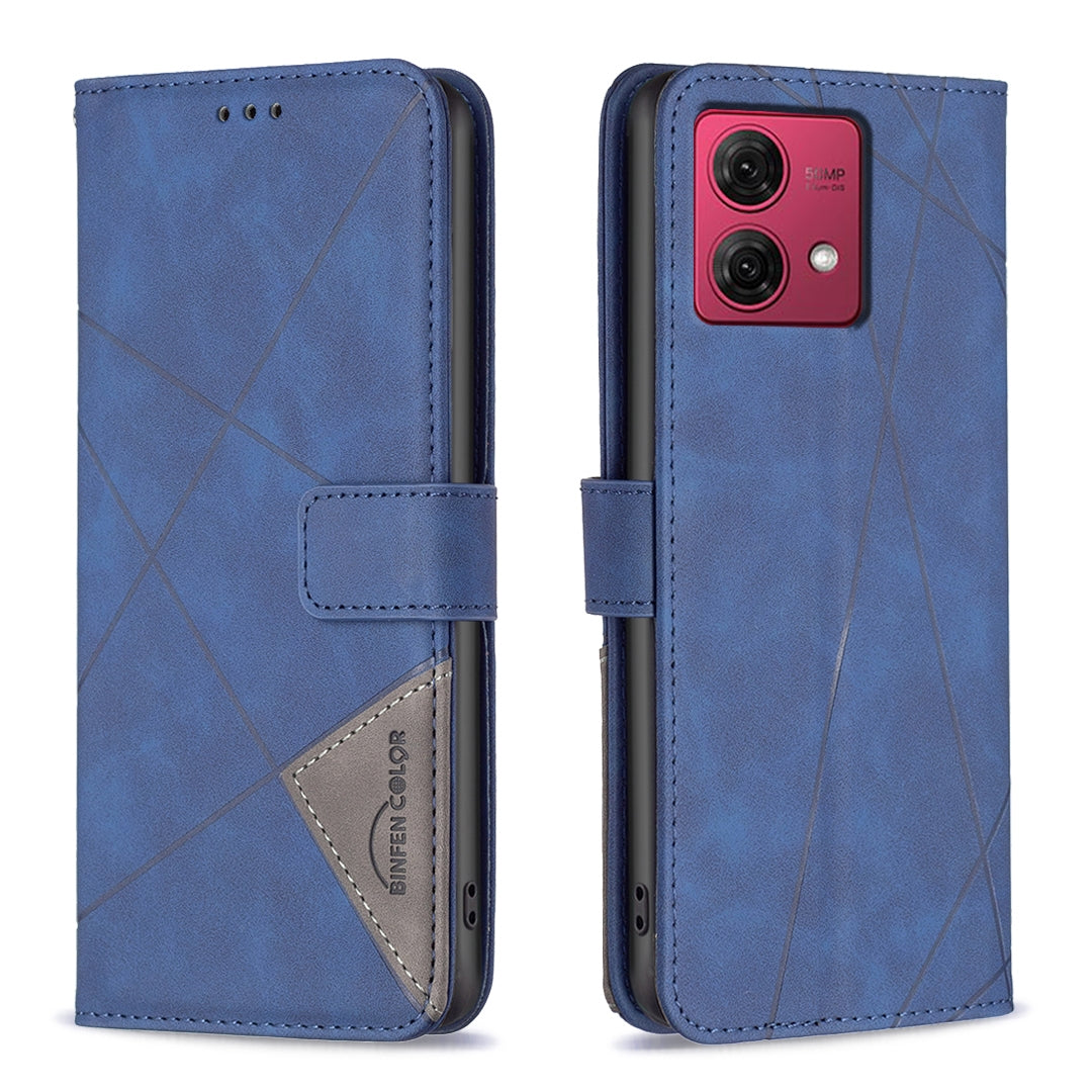 Motorola Moto G84 5G Wallet Case – Rhombus Texture PU Leather, Magnetic Buckle, Card Slots, Stand Function, Shockproof Protective Cover