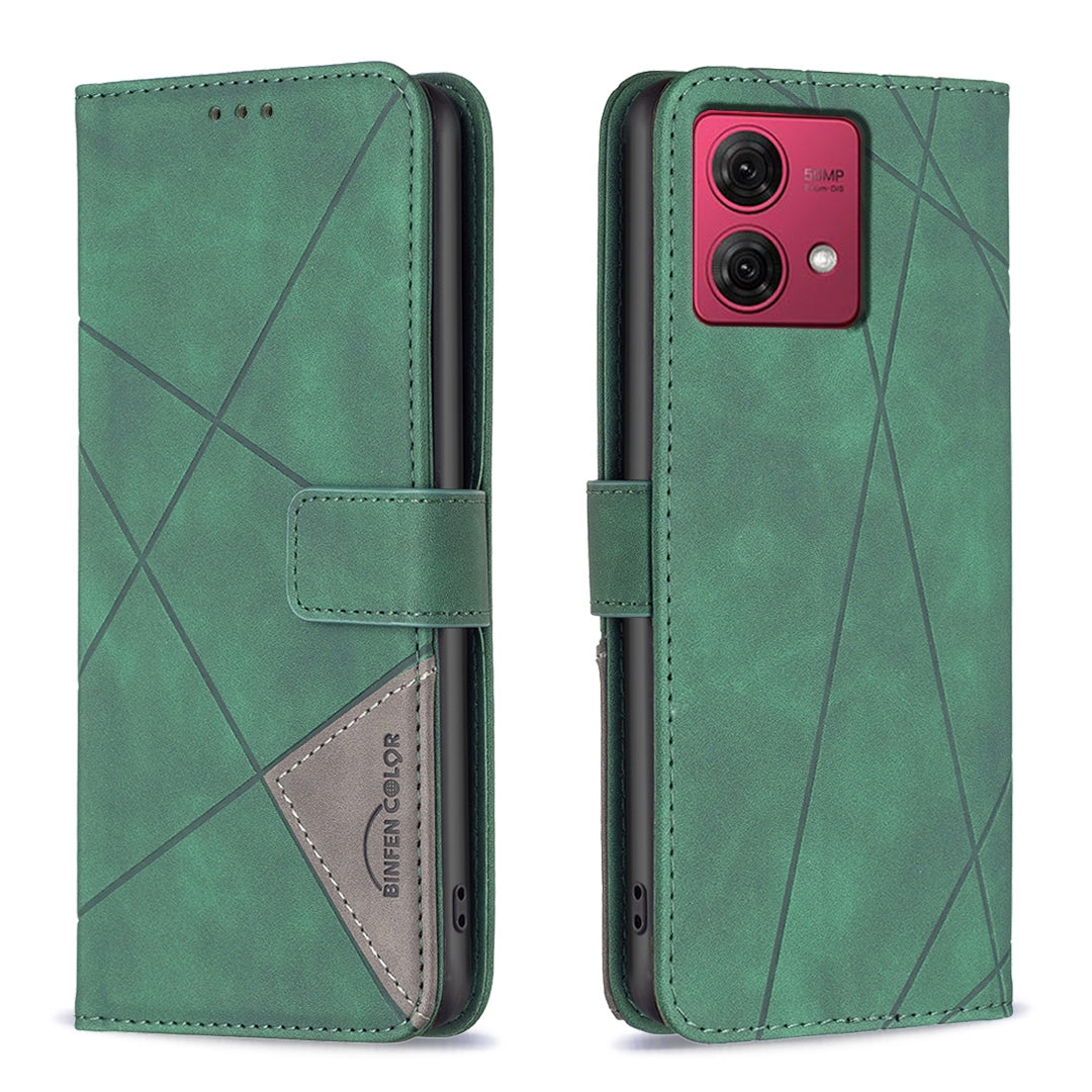 Motorola Moto G84 5G Wallet Case – Rhombus Texture PU Leather, Magnetic Buckle, Card Slots, Stand Function, Shockproof Protective Cover