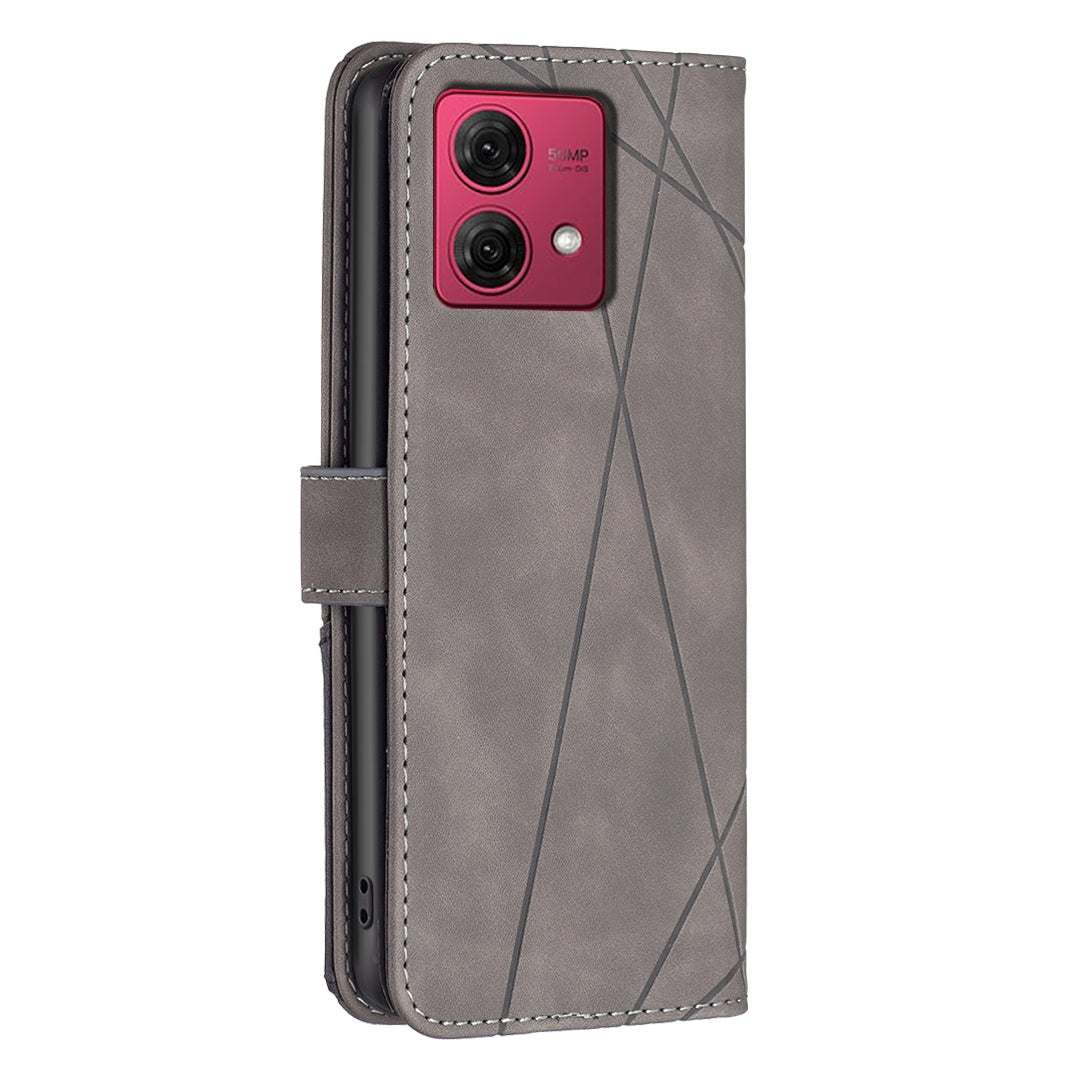 Motorola Moto G84 5G Wallet Case – Rhombus Texture PU Leather, Magnetic Buckle, Card Slots, Stand Function, Shockproof Protective Cover