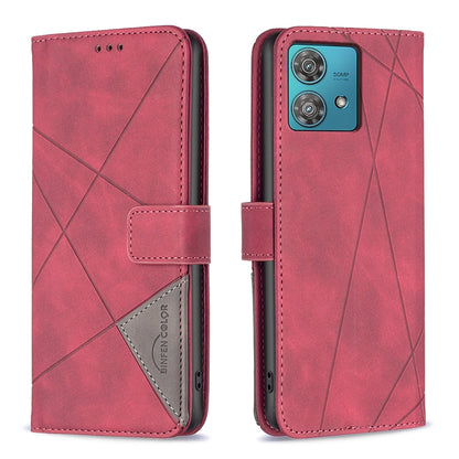Motorola Edge 40 Neo Wallet Case – Rhombus Texture PU Leather, Magnetic Buckle, Card Slots, Stand Function, Shockproof Protective Cover