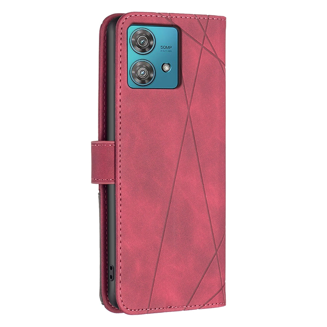 Motorola Edge 40 Neo Wallet Case – Rhombus Texture PU Leather, Magnetic Buckle, Card Slots, Stand Function, Shockproof Protective Cover